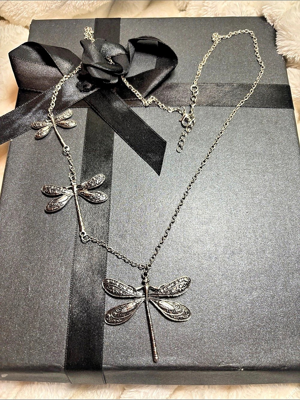 Dragonfly Pendant Necklace Silvertone